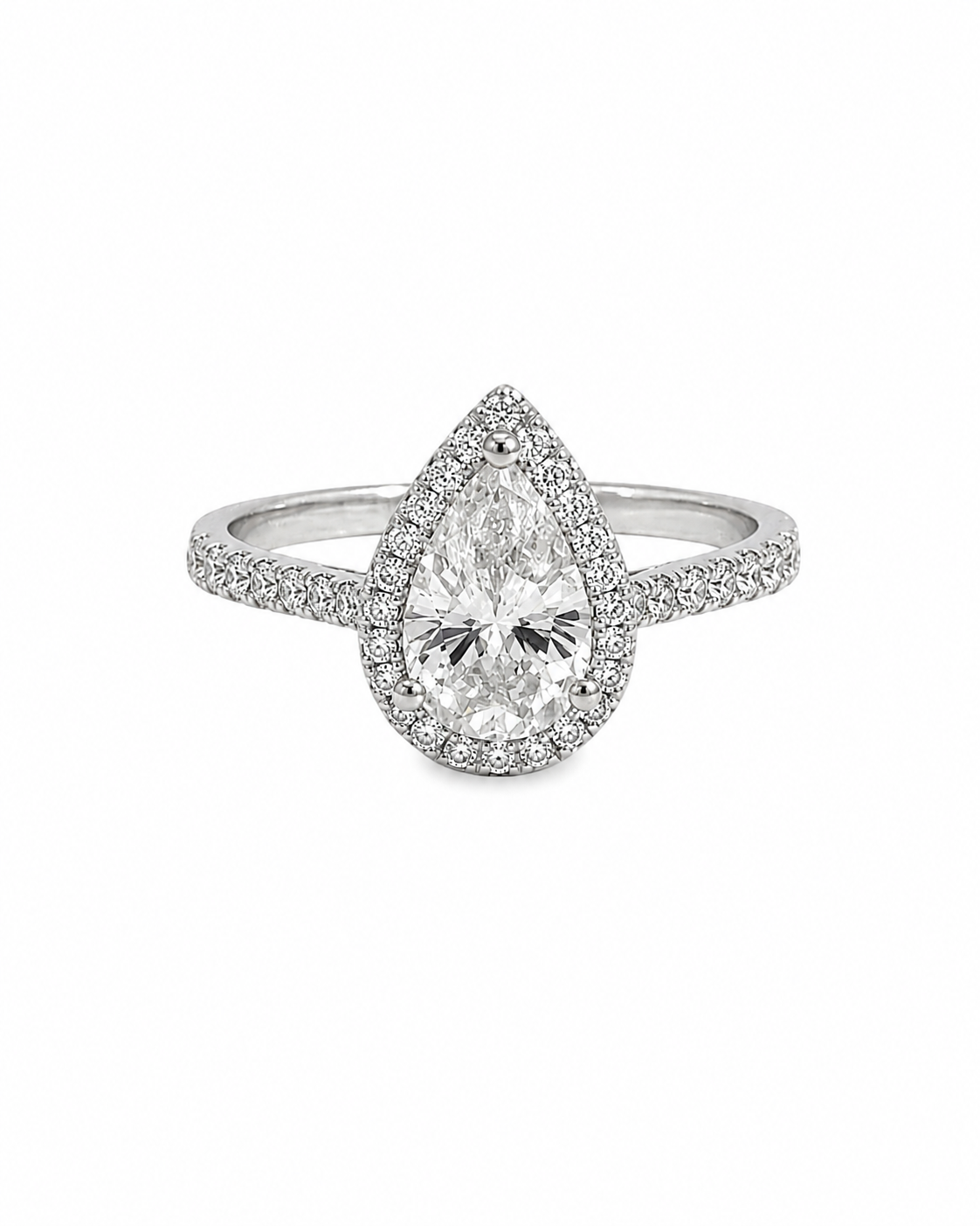 Vintage Pear Engagement Ring in 14K White Gold by Alexandra Mann Jewelry