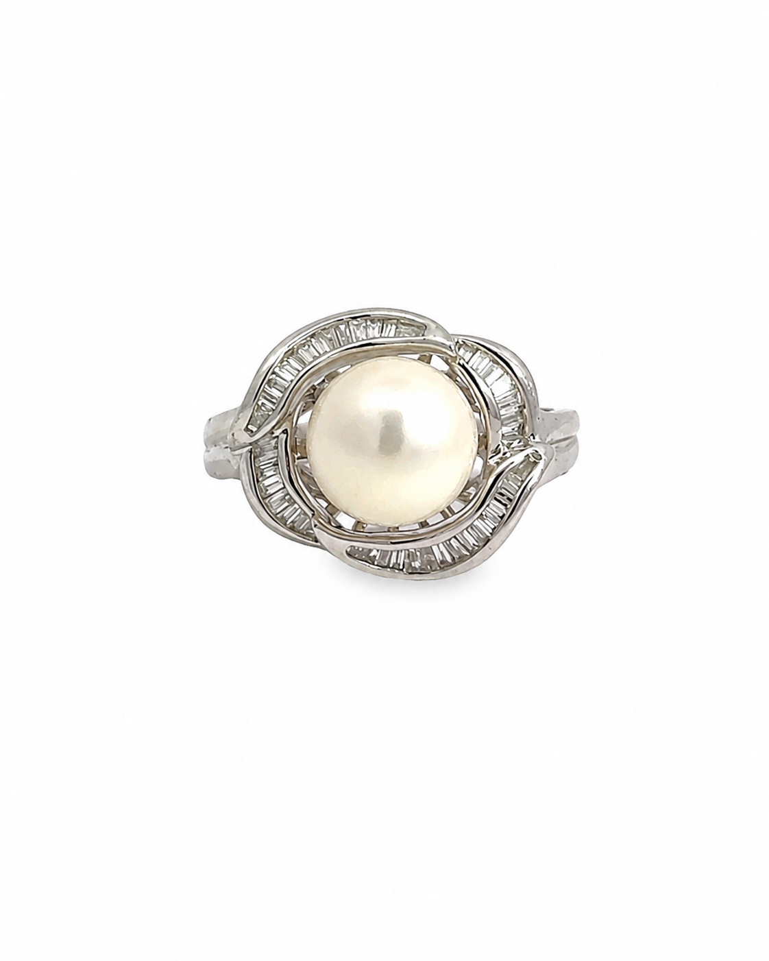 Vintage Pearl and Baguette Diamond Ring