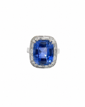 Vintage Blue Ceylon Sapphire and Diamond Ring in 18K White Gold by Alexandra Mann Jewelry