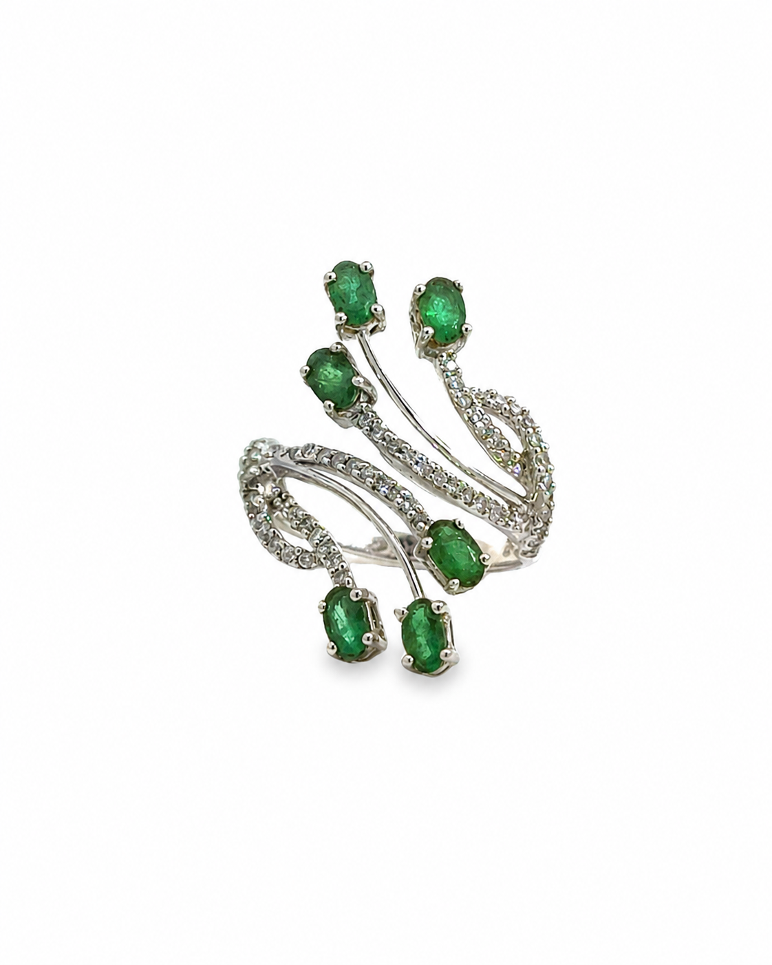 Vintage Diamond and Emerald Vine Ring by Alexandra Mann Jewelry