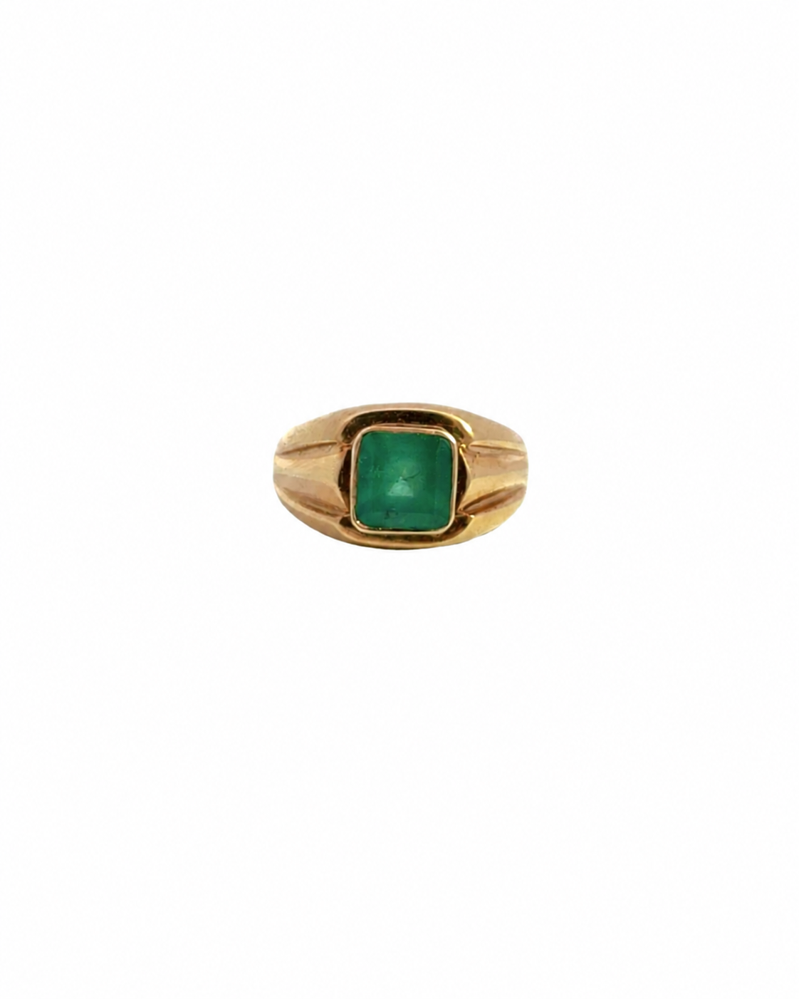 Vintage Bezel Emerald Signet Ring in 18K Yellow Gold by Alexandra Mann Jewelry
