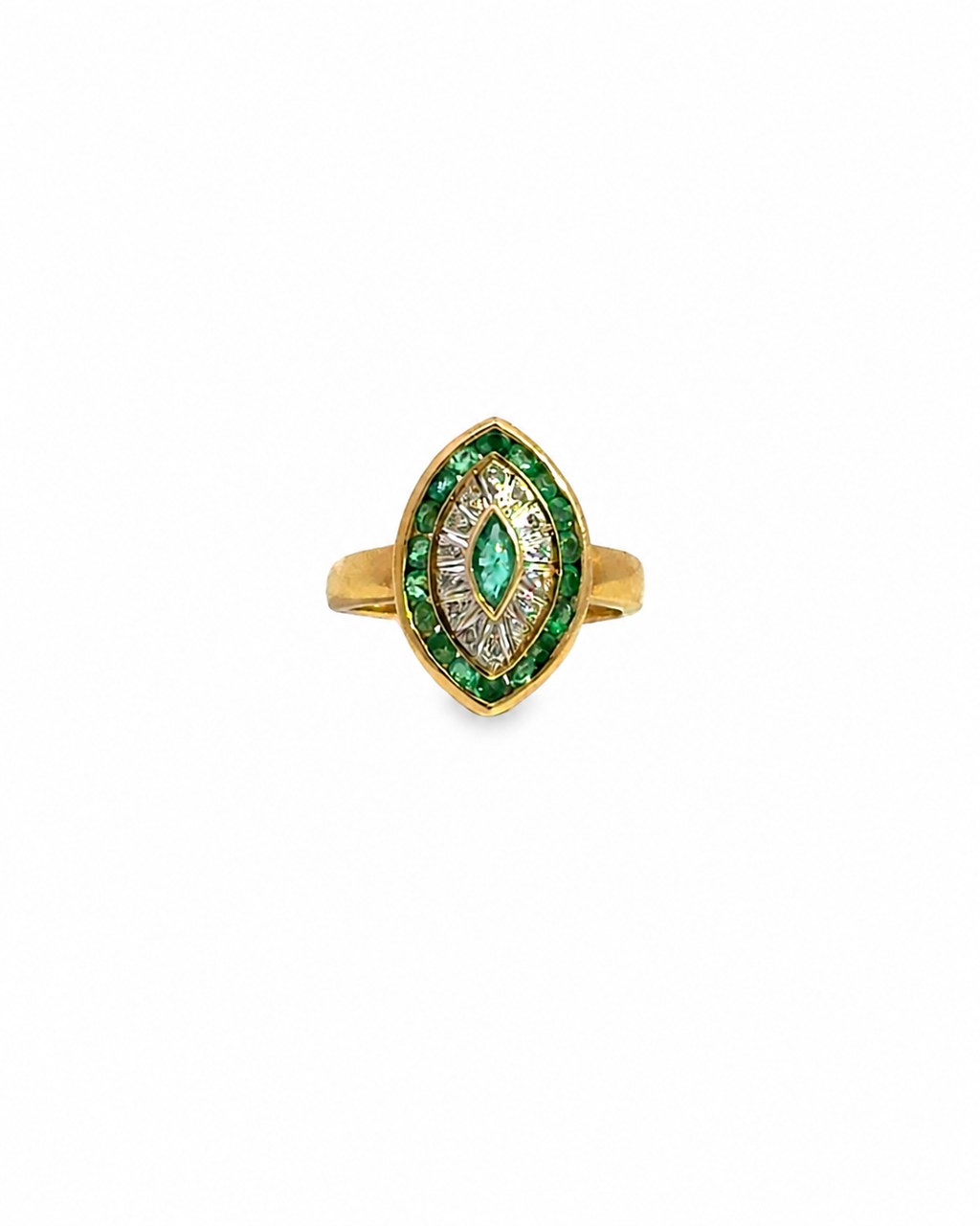 Emerald Marquise Cocktail Ring in 14K Yellow Gold by Alexandra Mann Jewelry