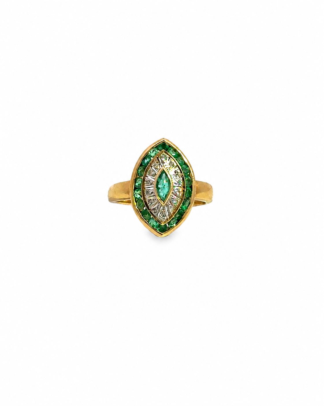 Emerald Marquise Cocktail Ring in 14K Yellow Gold by Alexandra Mann Jewelry