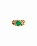 Emerald with Marquise and Round Diamond Ring in 18K Yellow Gold by Alexandra Mann Jewelry