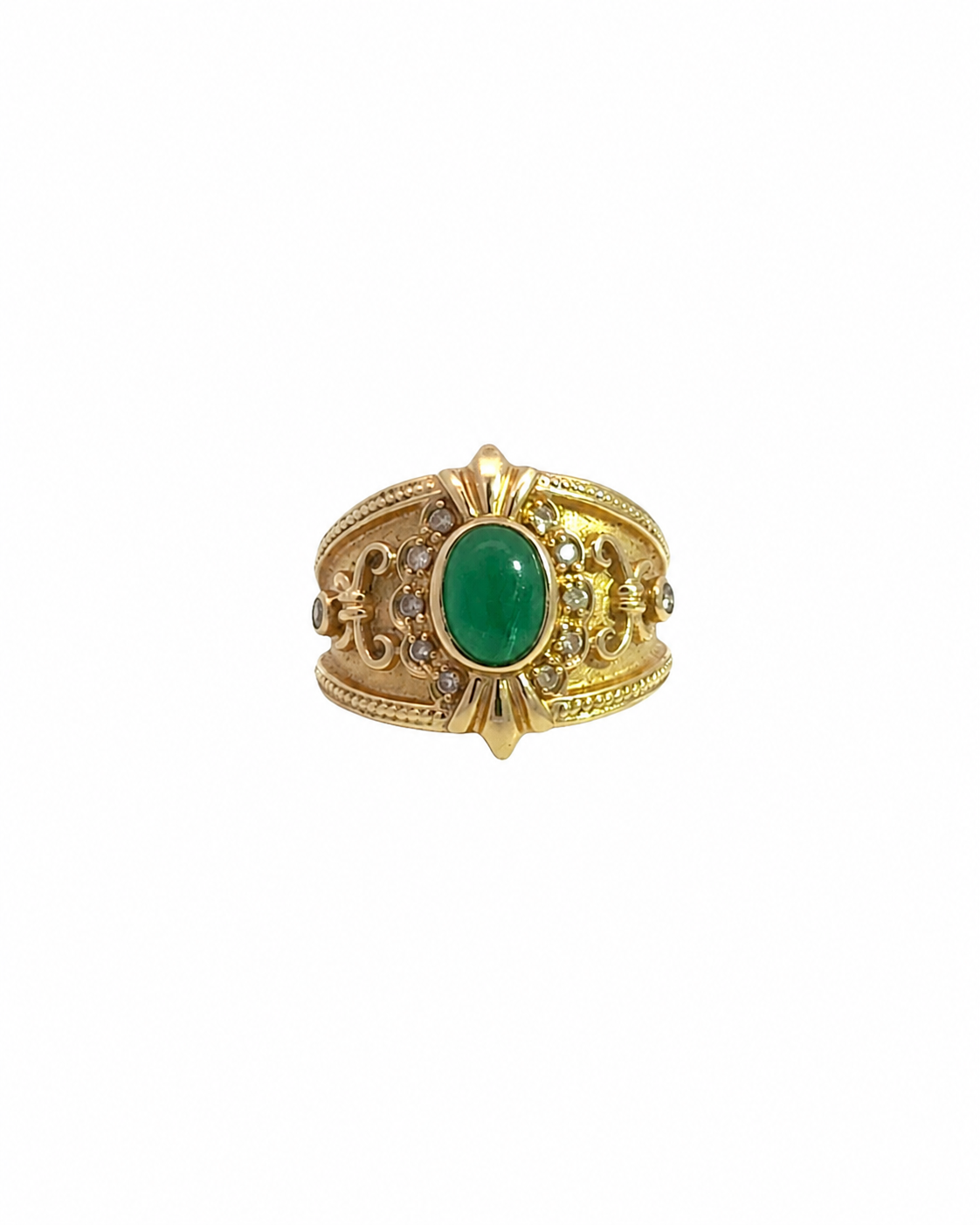 Vintage Emerald Cabochon Ring in 14K Yellow Gold by Alexandra Mann Jewelry