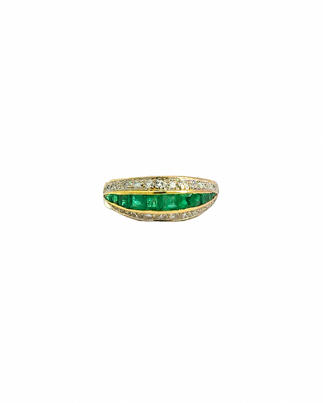 Vintage Diamond and Emerald Ring in 14K Yellow Gold by Alexandra Mann Jewelry