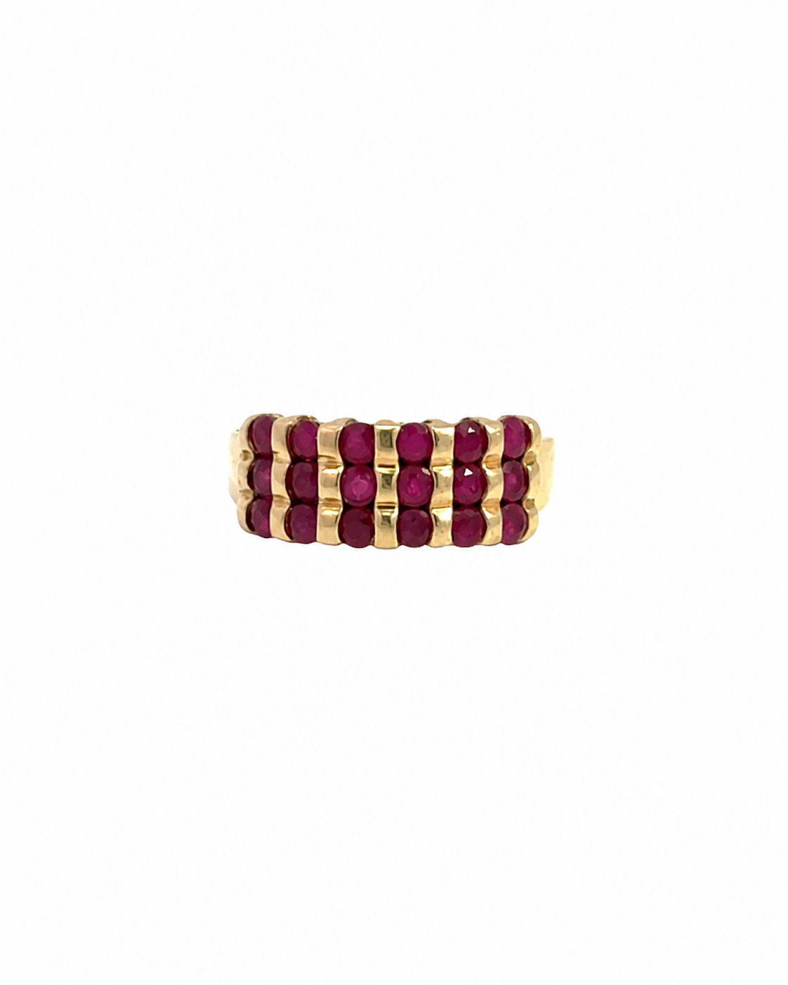 Vintage Three Row Ruby Ring in 10K Yellow Gold by Alexandra Mann Jewelry