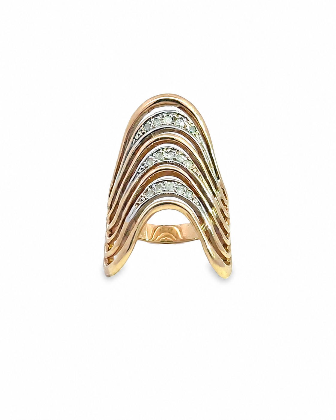 Vintage Diamond Wave Ring in 14K Yellow Gold by Alexandra Mann Jewelry