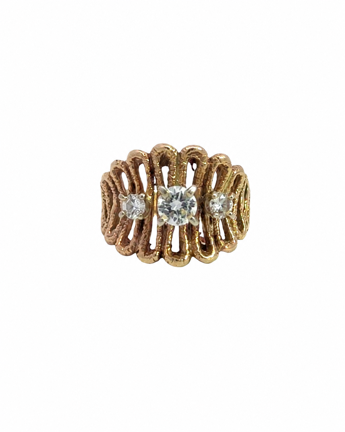 Vintage Diamond Scalloped Ring in 14K Yellow Gold by Alexandra Mann Jewelry