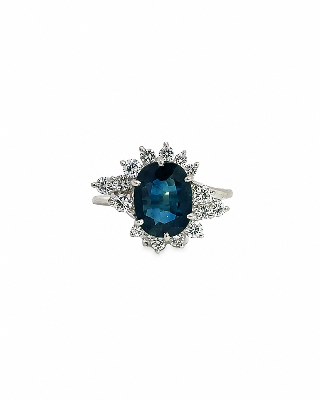 Vintage Blue Sapphire Halo Ring by Alexandra Mann Jewelry