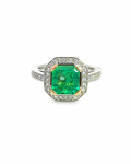 Vintage Diamond Halo Emerald Ring
