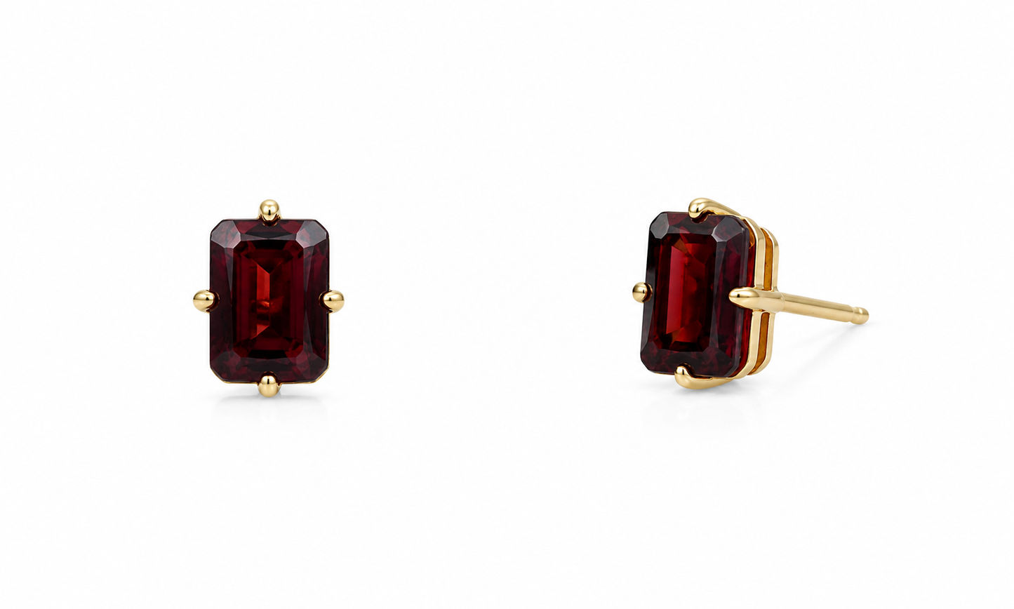 Emerald Cut Garnet Studs