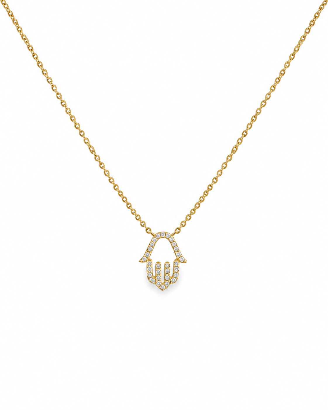 Diamond Hamsa Necklace in 14K Yellow Gold by Alexandra Mann Jewelry