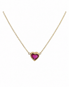 Ruby Bezel Heart Necklace in 14K Yellow Gold by Alexandra Mann Jewelry