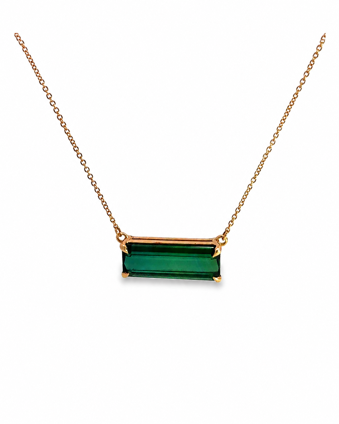 Emerald Cut Green Tourmaline Necklace in 14K Gold by Alexandra Mann Jewelry
