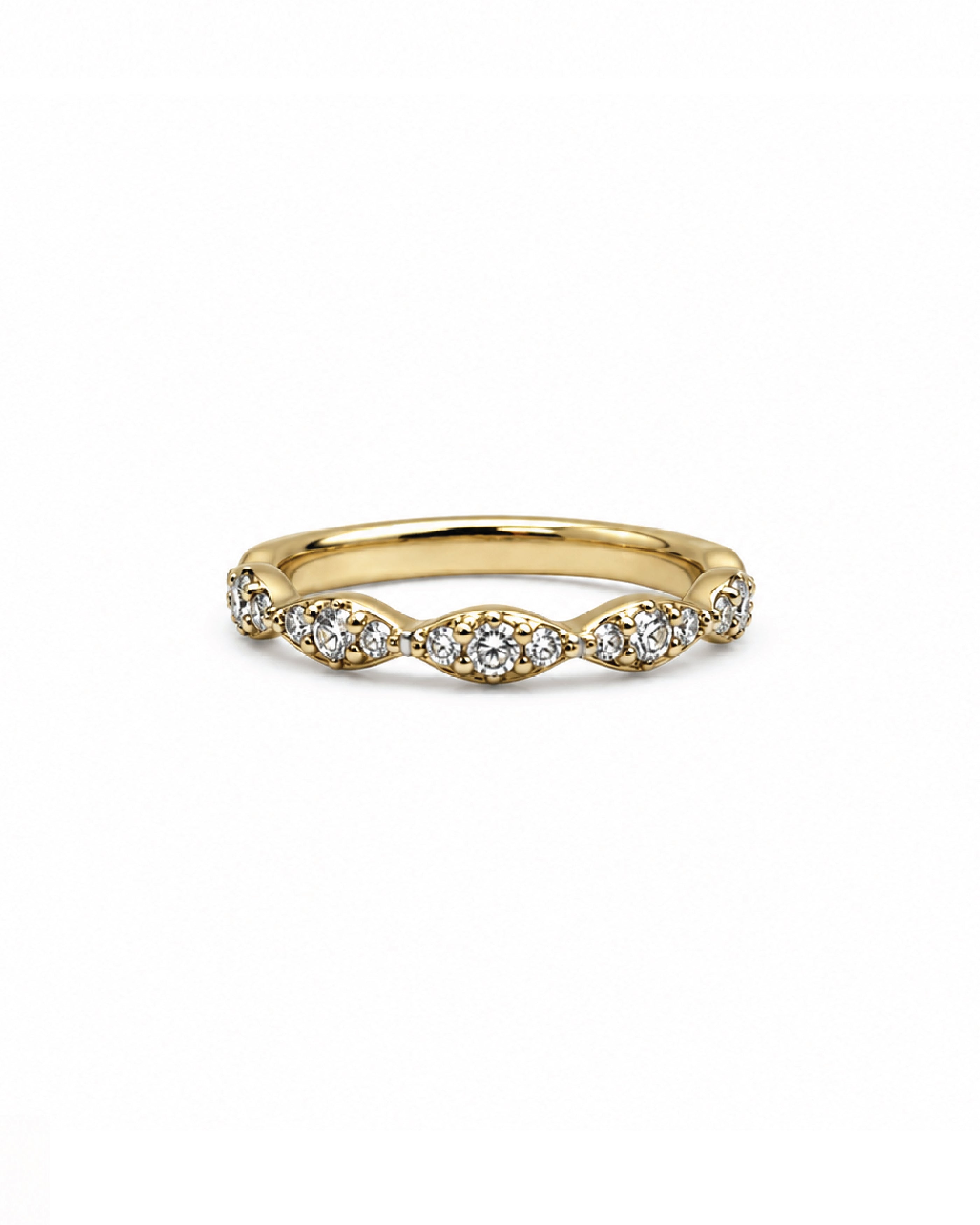 14k gold diamond heartbeat band, marquise motif pattern