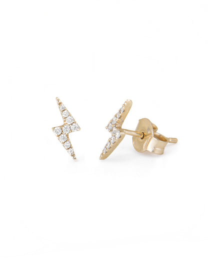 Gold earrings with diamond accents on a white background