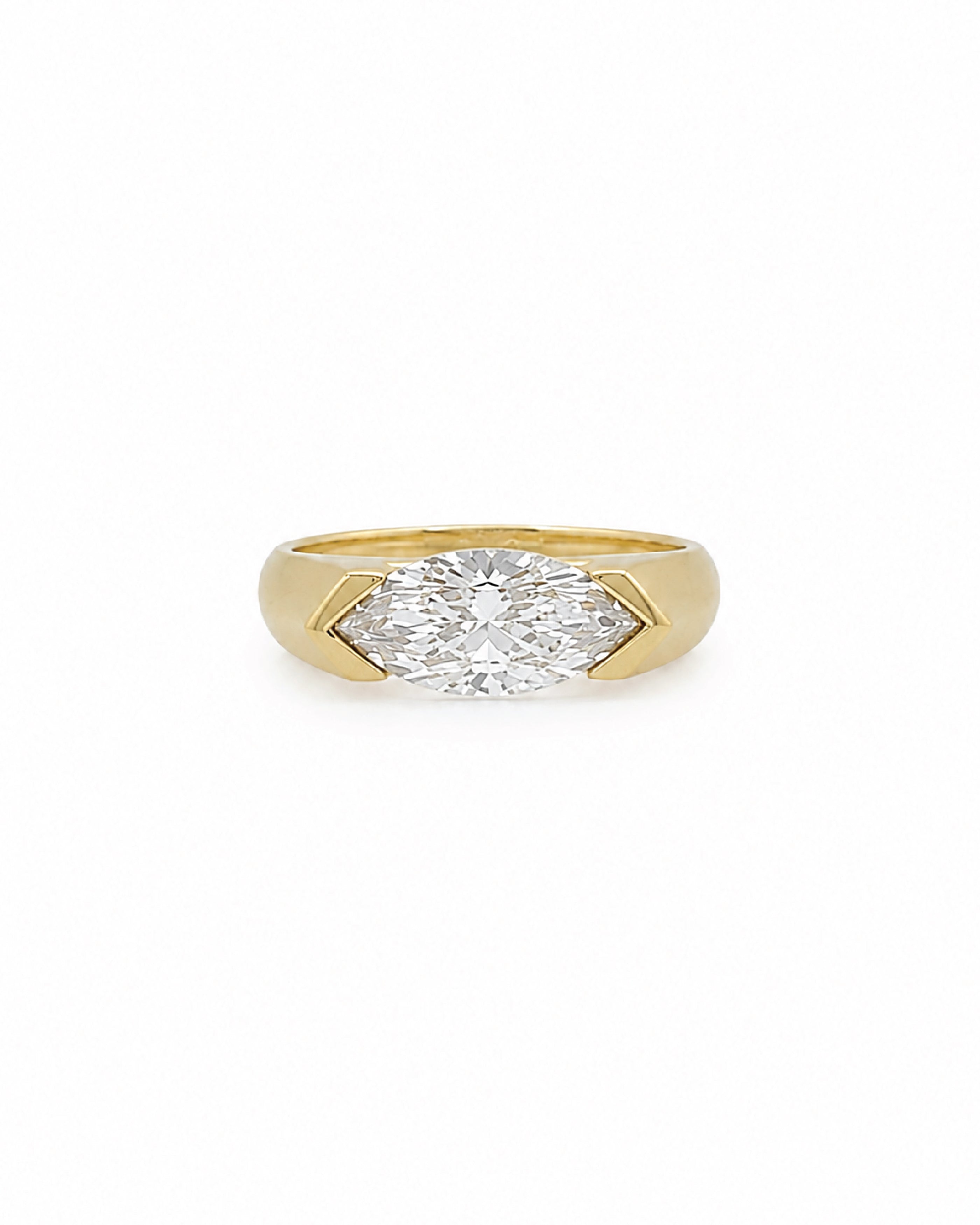 East-west marquise diamond engagement ring, yellow gold