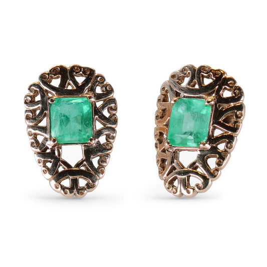 Gold Frame Emerald Earrings