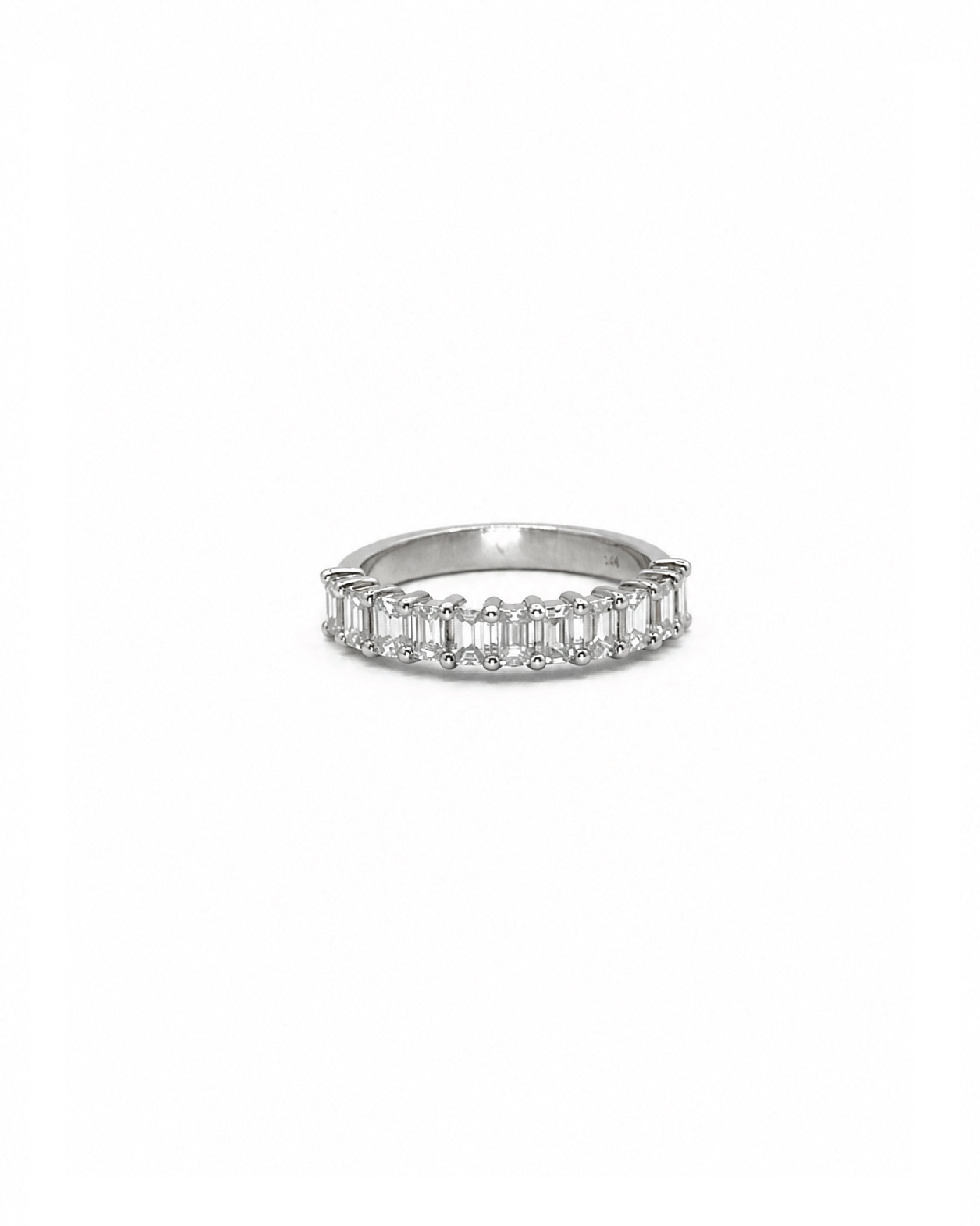 14k white gold emerald-cut half eternity band, VVS-1 diamonds