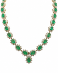 Vintage oval emerald and diamond halo necklace by Alexandra Mann Jewelry