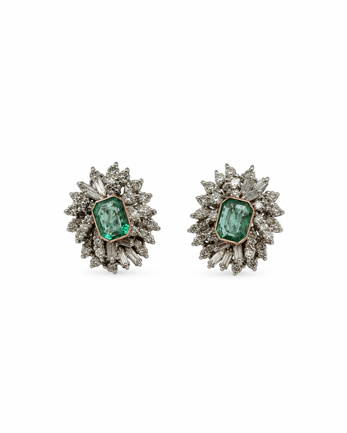 Vintage Emerald and Diamond Cluster Earrings