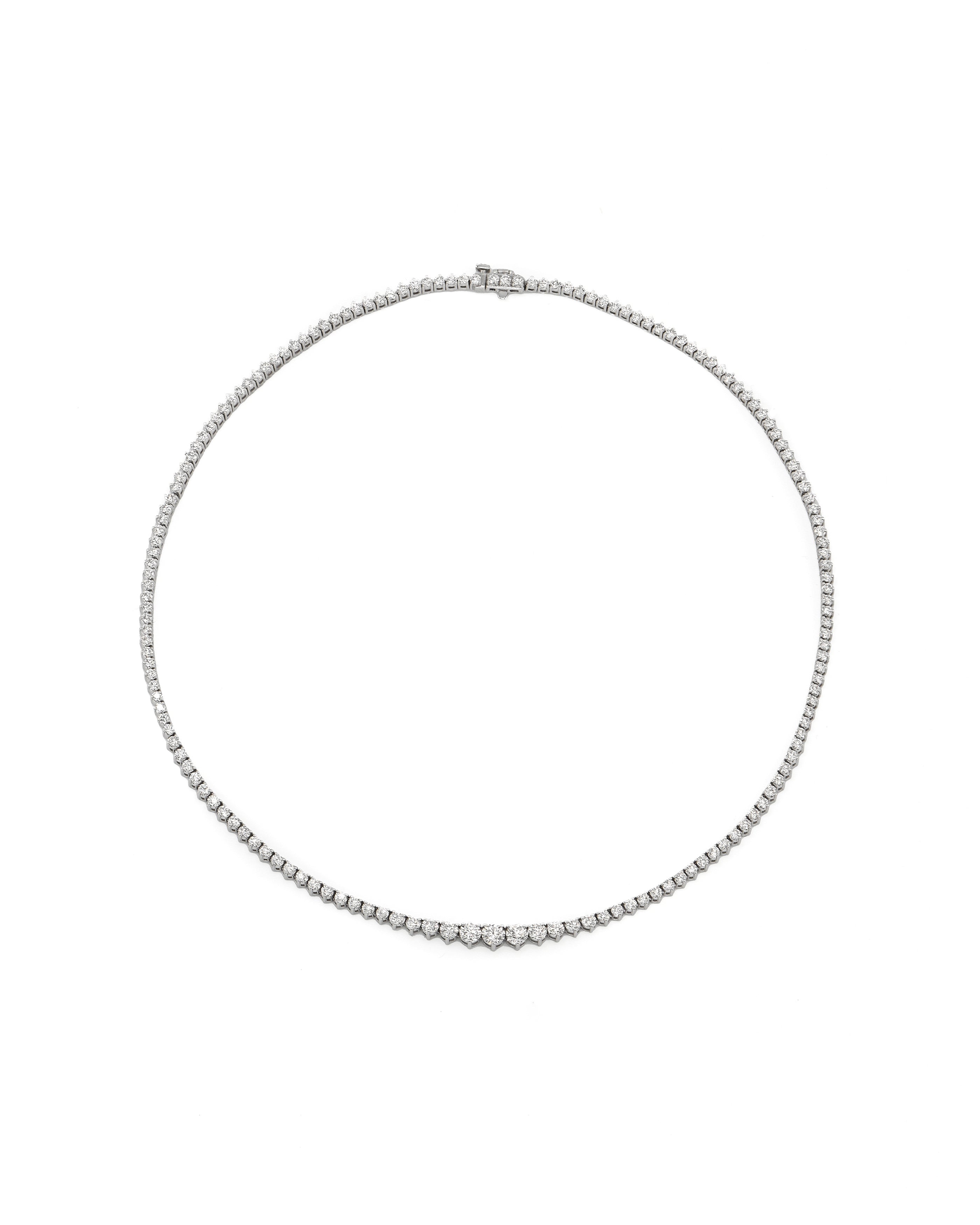 Graduated Three Prong Diamond Tennis Necklace