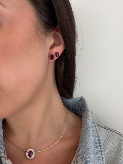 Emerald Cut Garnet Studs