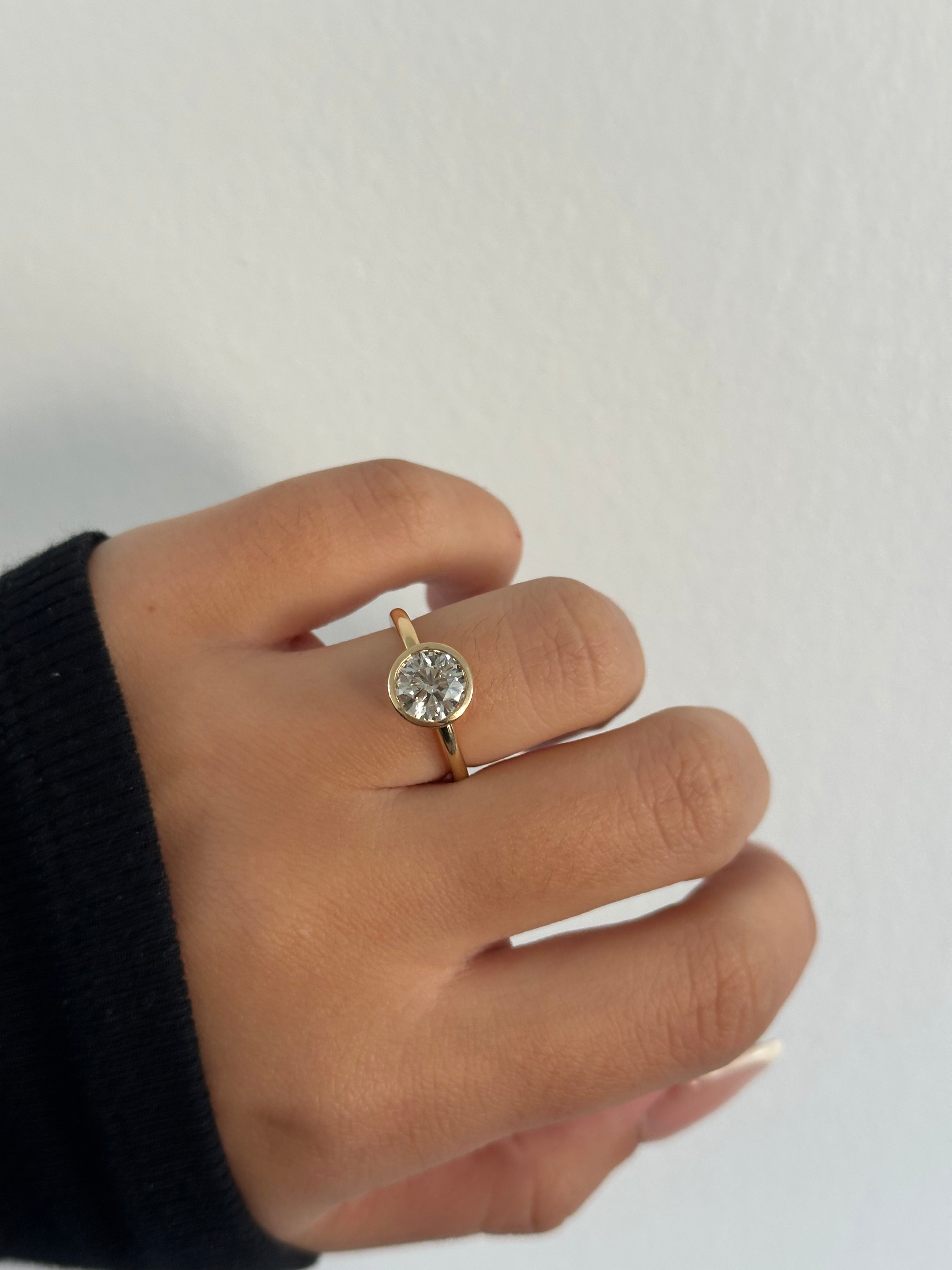 1.42ct Round Bezel Solitaire Engagement Ring in 18K Yellow Gold, alternate view 2