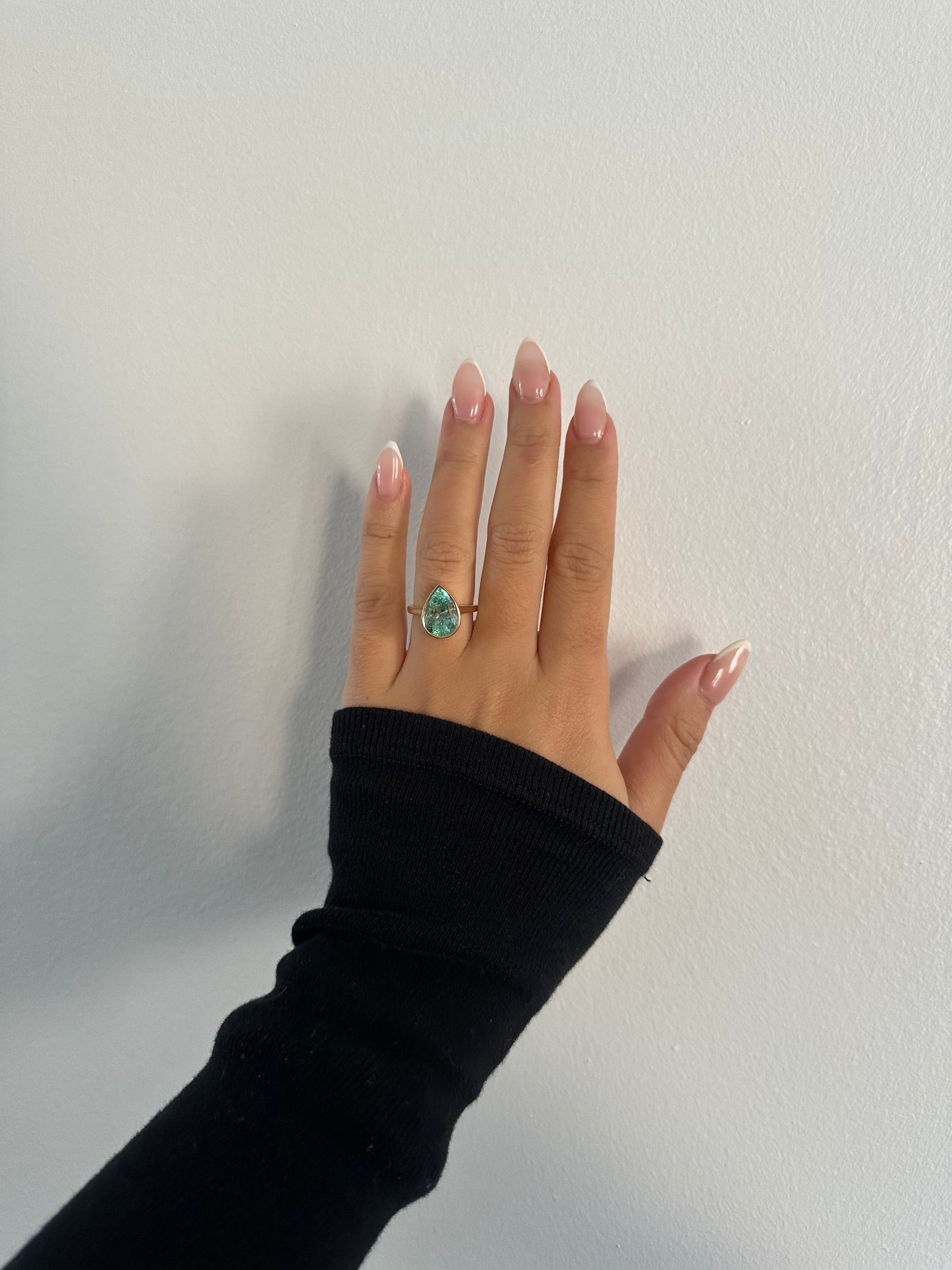 Pear Shaped Emerald Bezel Set Ring