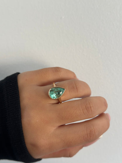 Pear Shaped Emerald Bezel Set Ring
