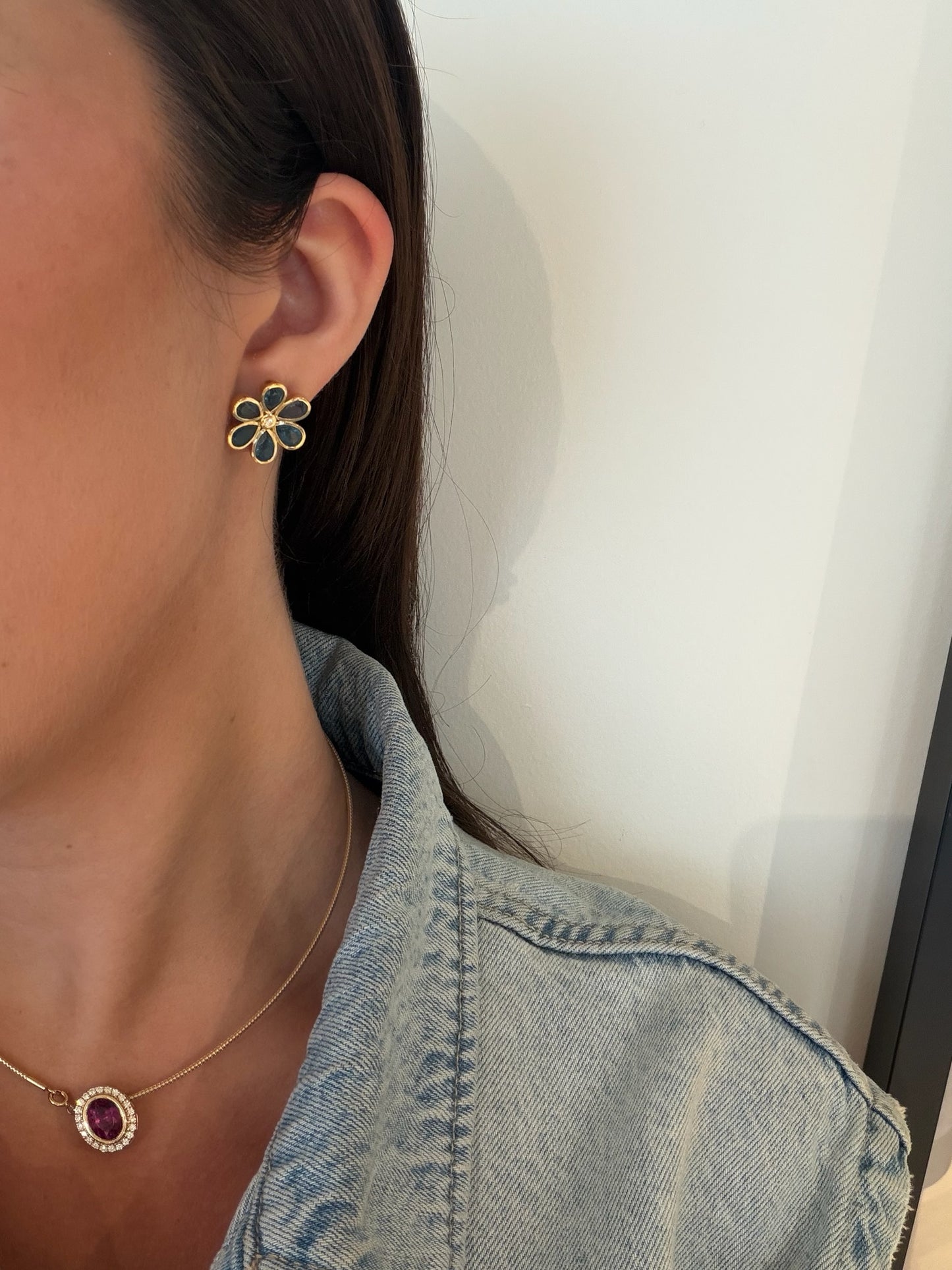 Blue Sapphire Flower Studs
