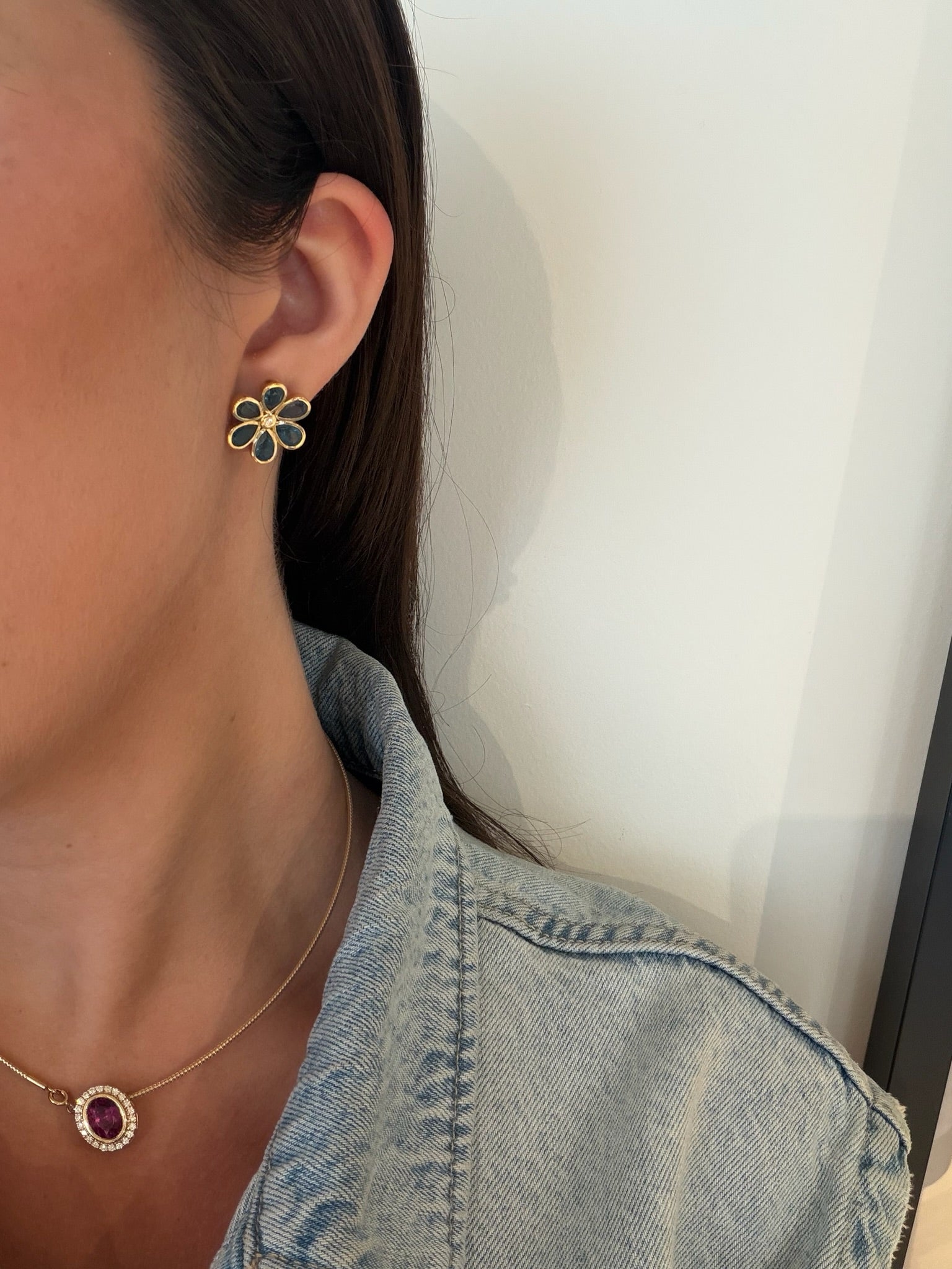 Blue Sapphire Flower Studs