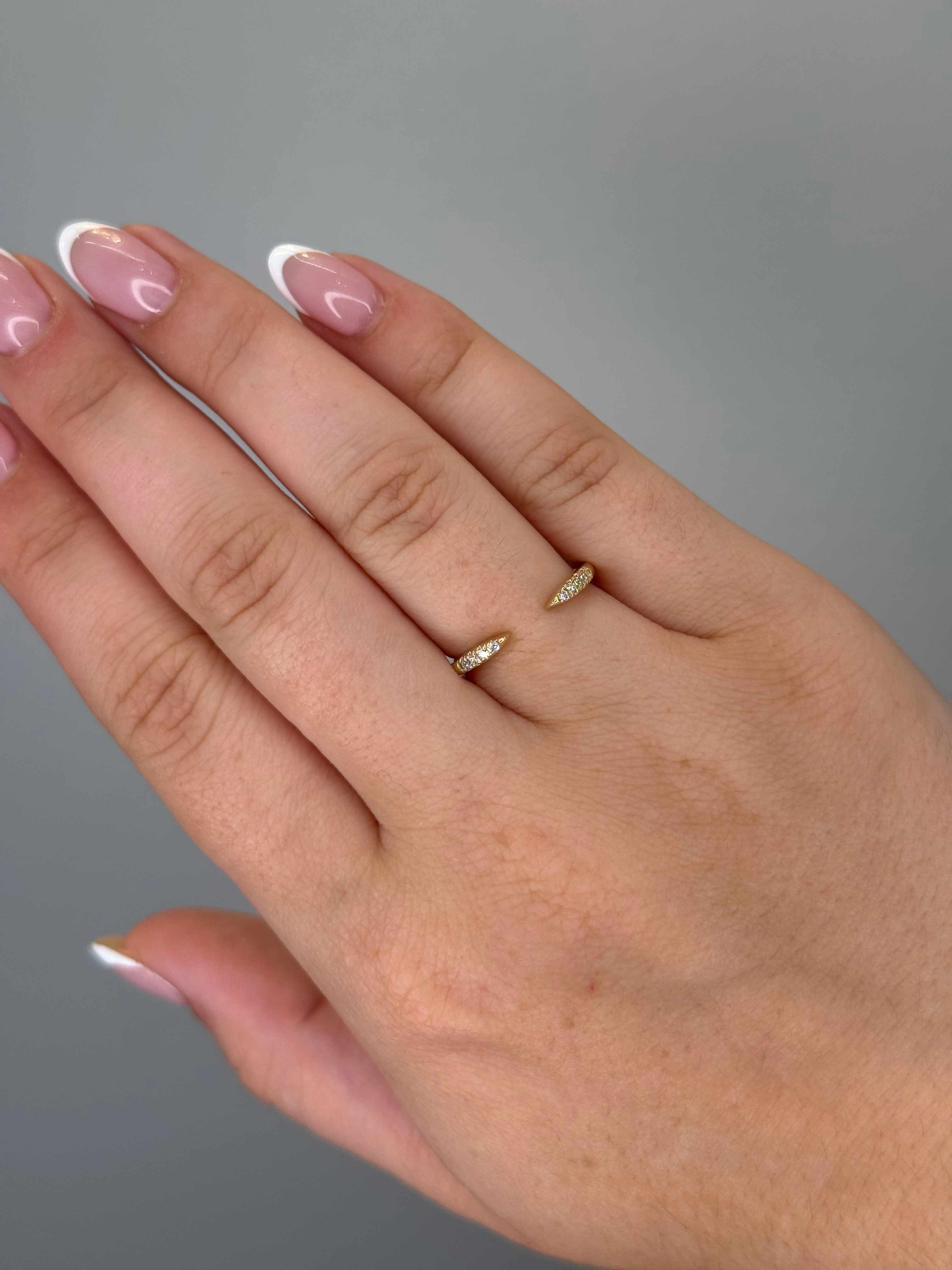 14k gold diamond claw stacker band, open design