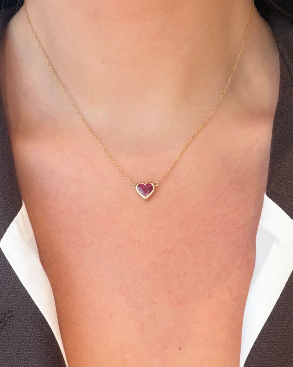 Ruby Bezel Heart Necklace in 14K Yellow Gold, alternate view 1