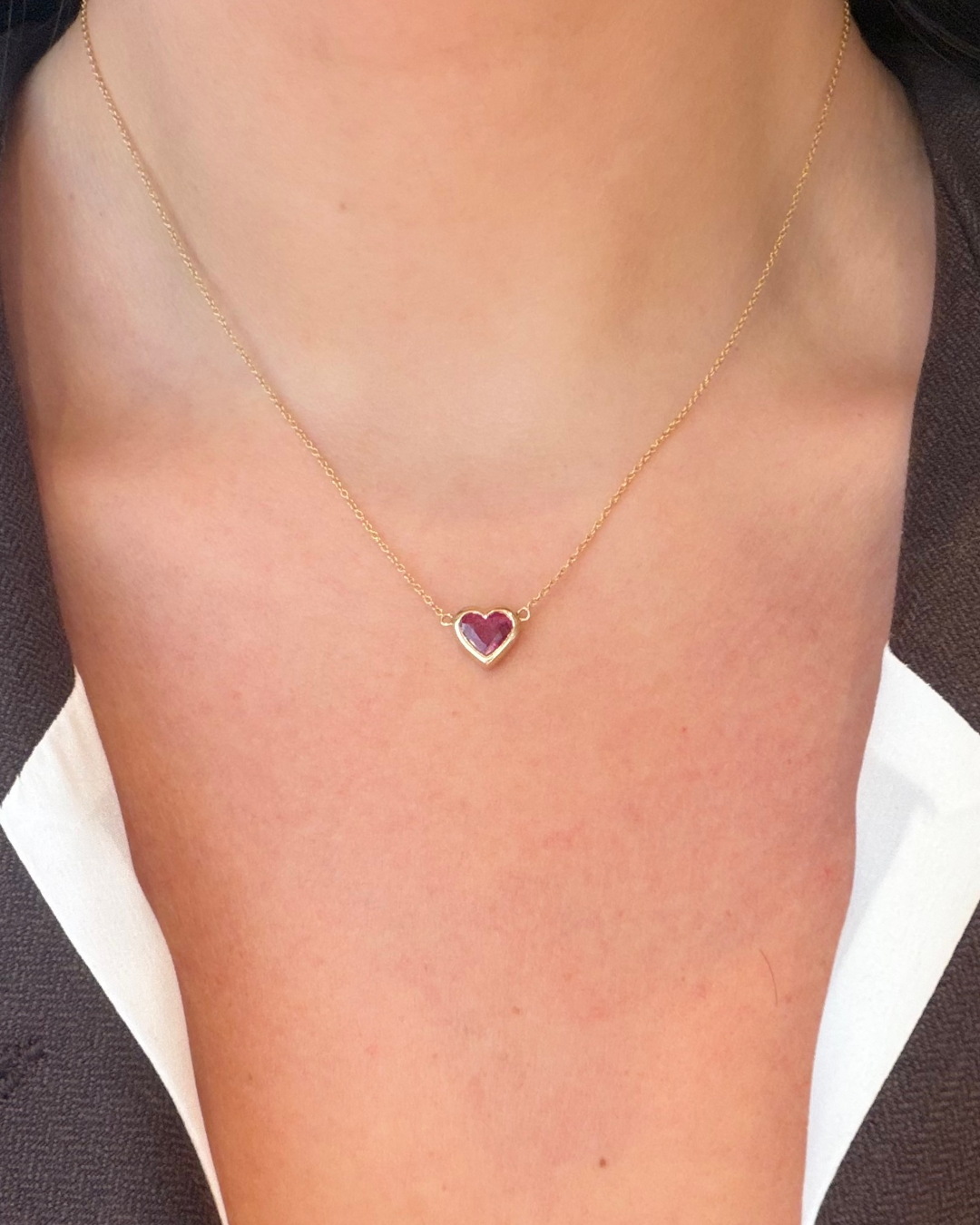 Ruby Bezel Heart Necklace in 14K Yellow Gold, alternate view 1