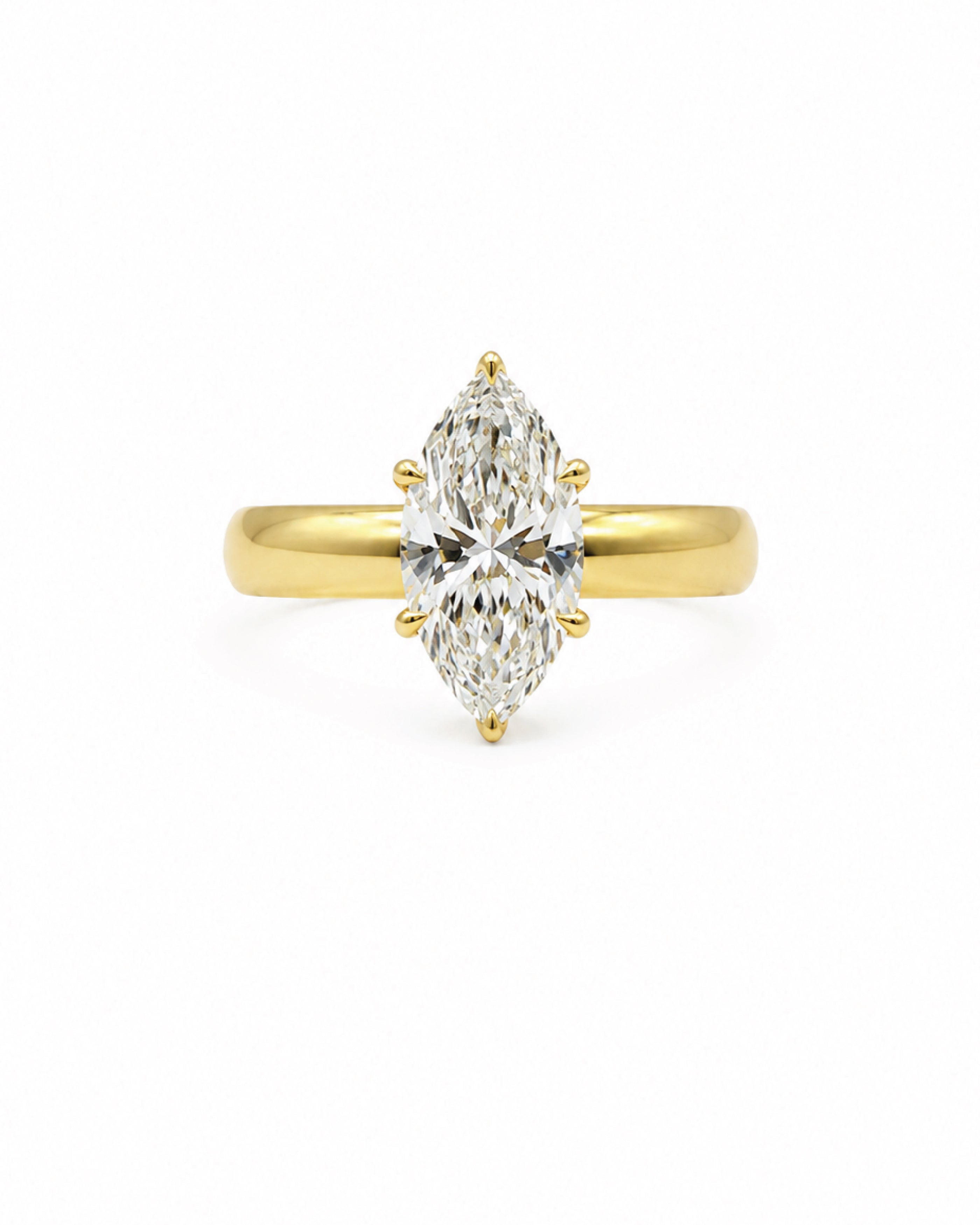 Marquise cut diamond engagement ring, yellow gold, solitaire setting