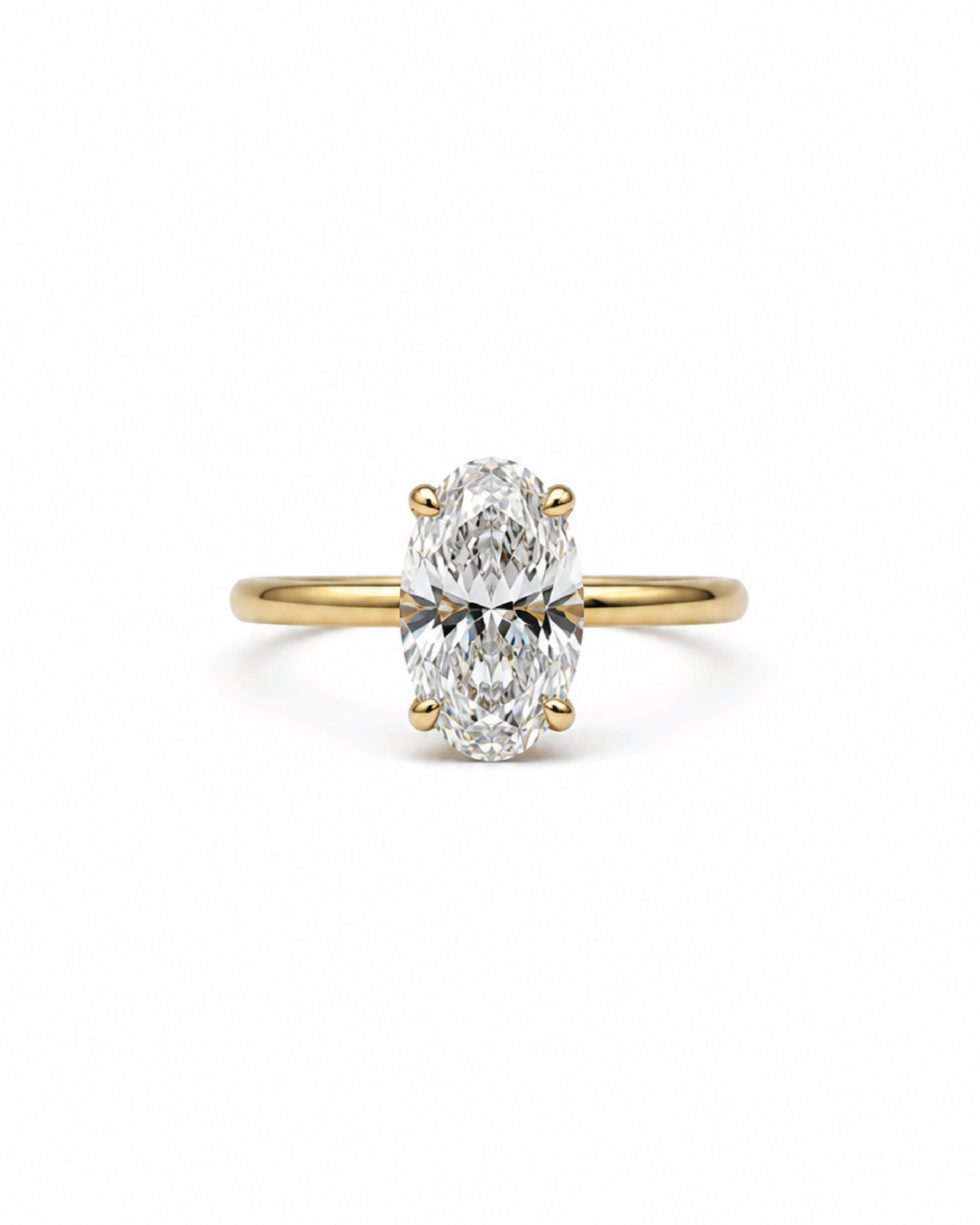 Oval cut diamond engagement ring, yellow gold, solitaire setting