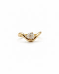 14k gold pear diamond dip ring, sculptural curved band