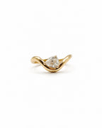 14k gold pear diamond dip ring, sculptural curved band