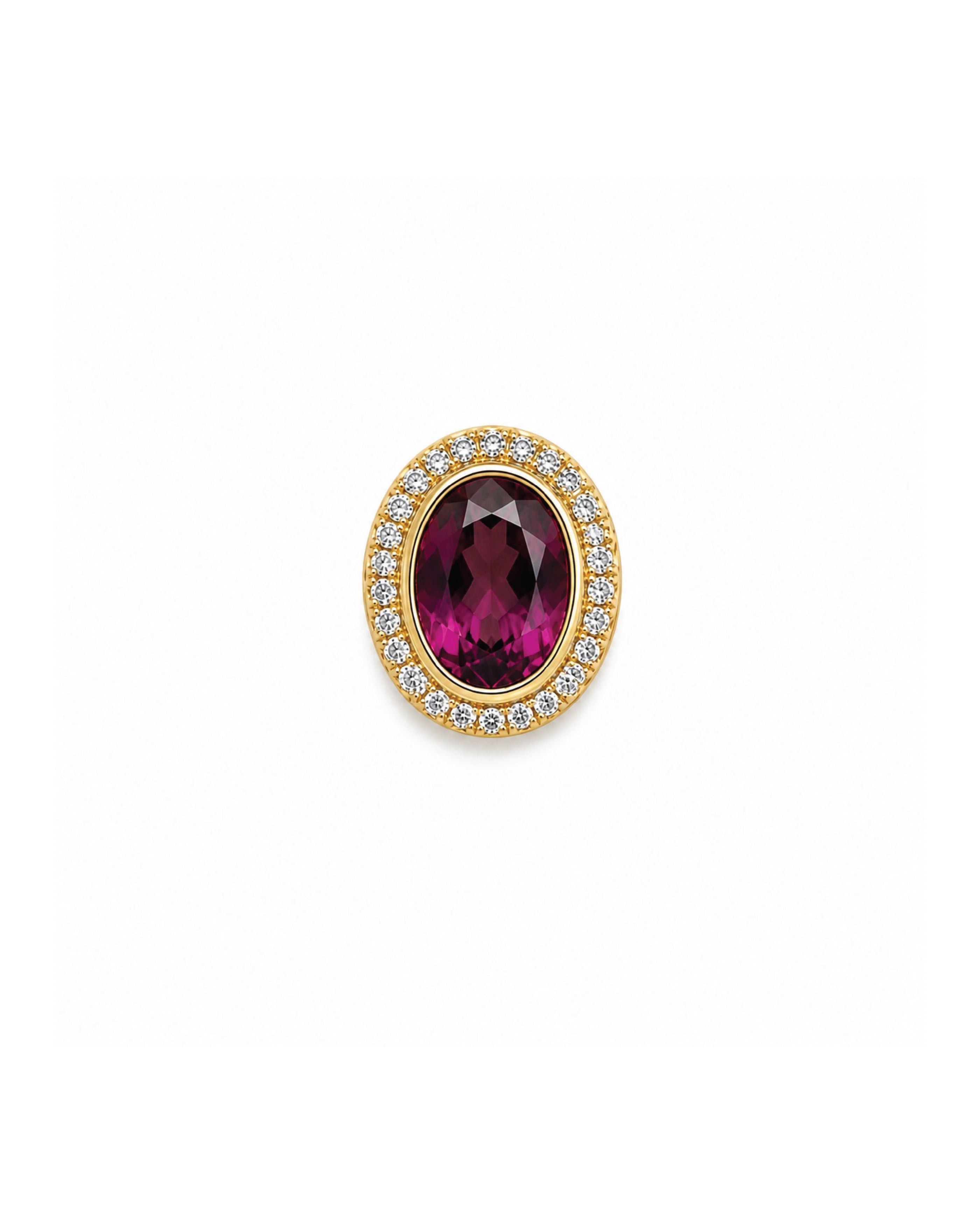 14k gold pink garnet diamond halo slider pendant