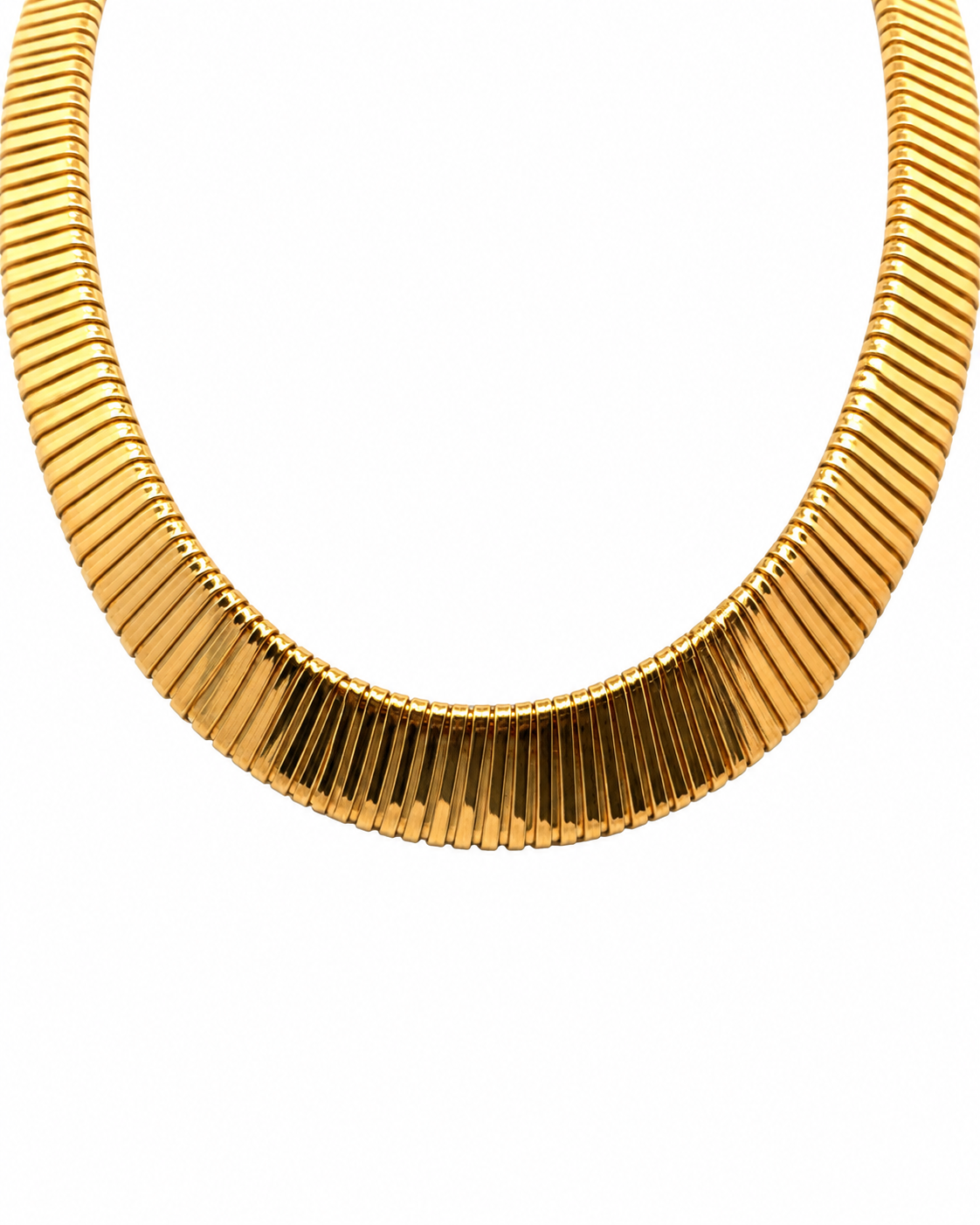Vintage 14K yellow gold collar necklace with graduated ribbed links by Alexandra Mann Jewelry