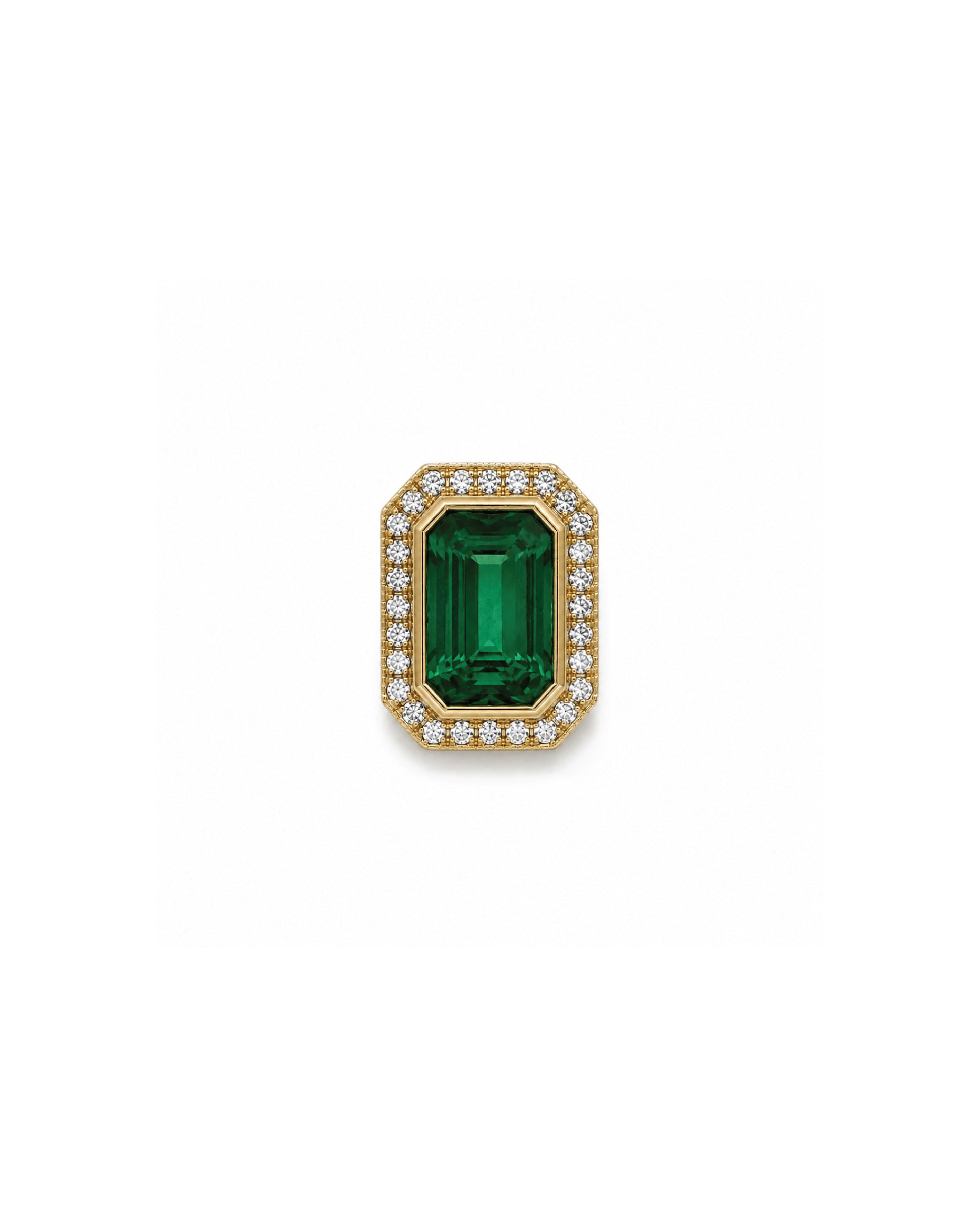 14k gold emerald-cut emerald diamond halo slider pendant