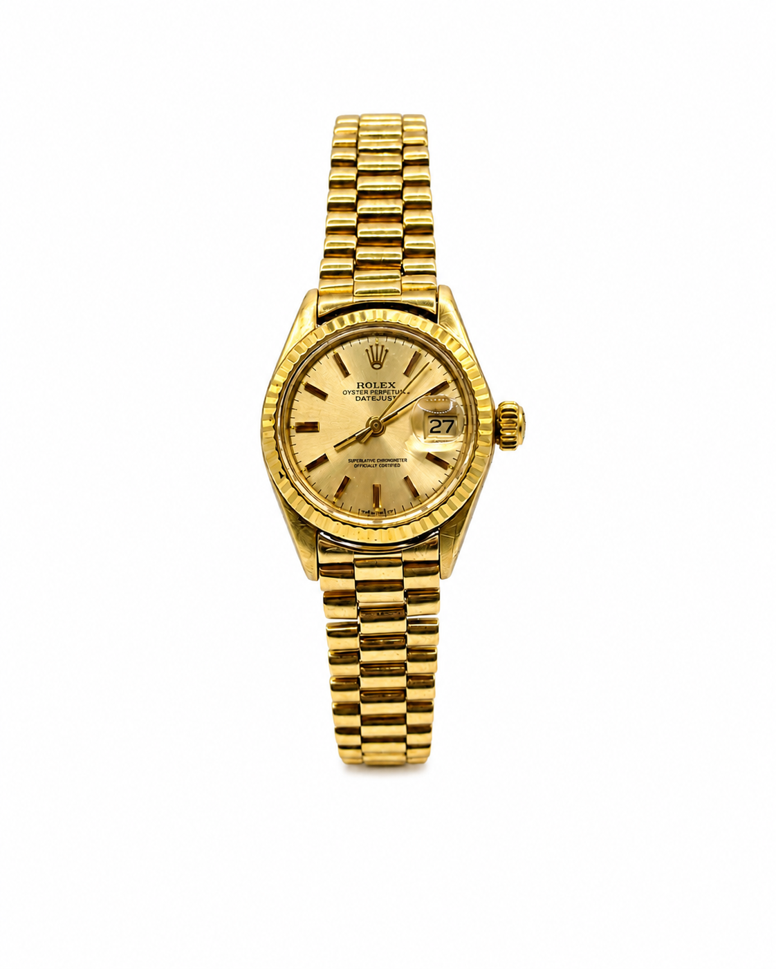 Rolex President Datejust 26mm 18k gold watch, champagne dial, fluted bezel