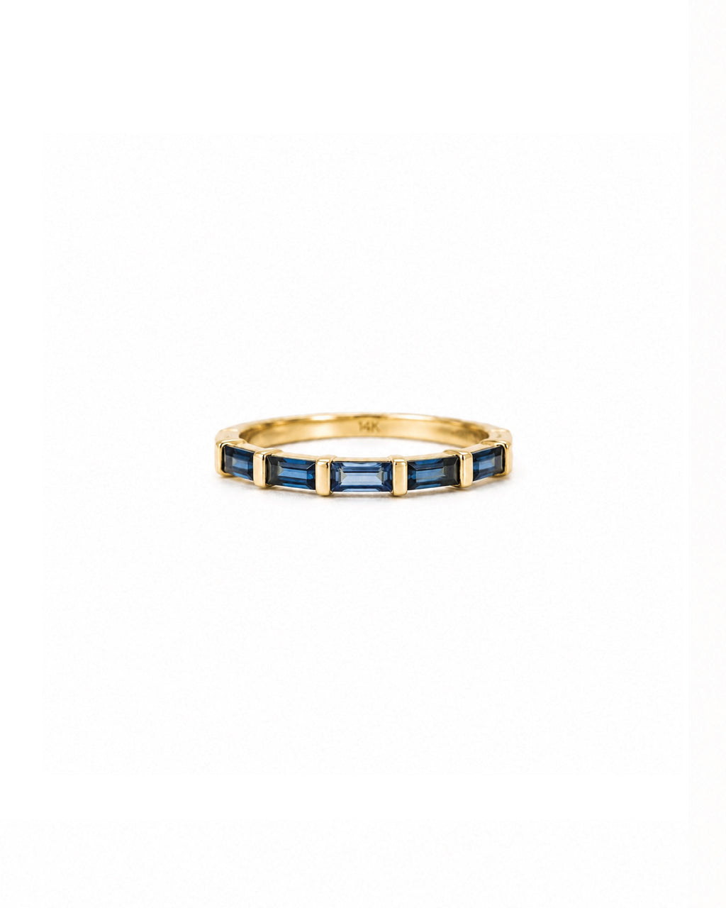 14k gold sapphire baguette ring, channel-set