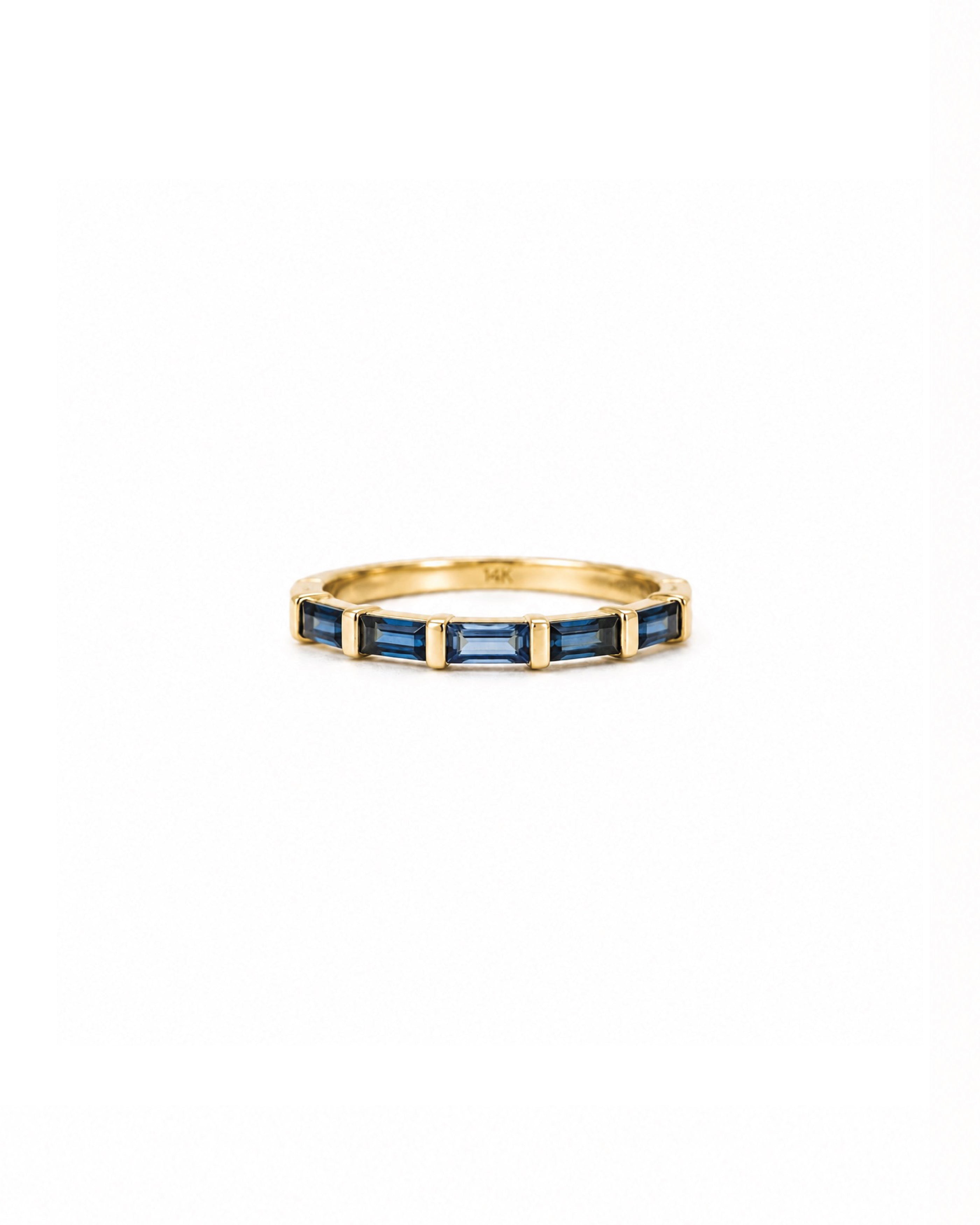 14k gold sapphire baguette ring, channel-set