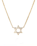 Gold necklace with a Star of David pendant on a white background