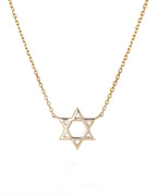 Gold necklace with a Star of David pendant on a white background