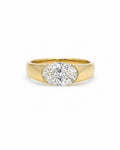 East-west oval diamond engagement ring, wide gold band