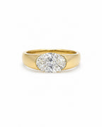 East-west oval diamond engagement ring, wide gold band